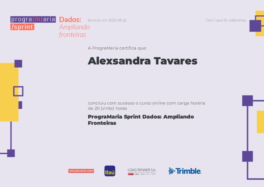 Certificado Sprint Dados: Ampliando Fronteiras - Programaria